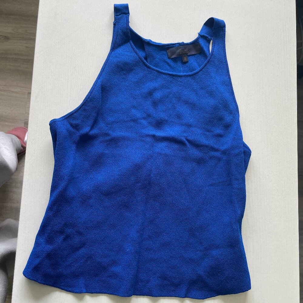 Rachel Roy Criss Cross Back Knit Tank Top Size XS Blue Sleeveless Racer Style